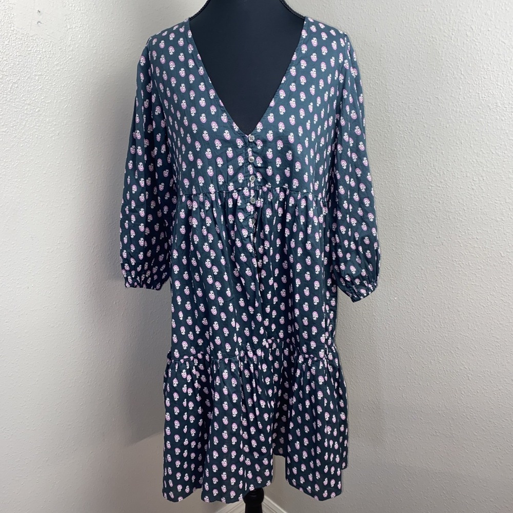 J Crew Oversized Tiered Beach Dress Womens S Blue Floral Cotton Voile Best Buds